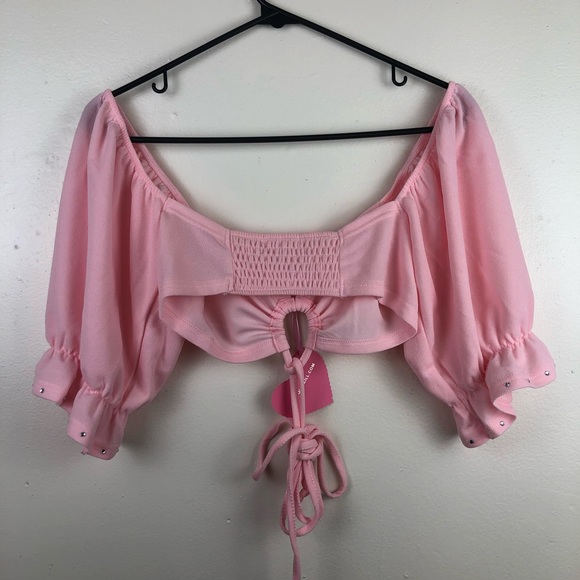 NWT Sugar Thrillz Pink Strappy Crop Top - Picture 6 of 8